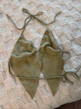 Olive Green Halter Triangle Tie-Back Top Backless